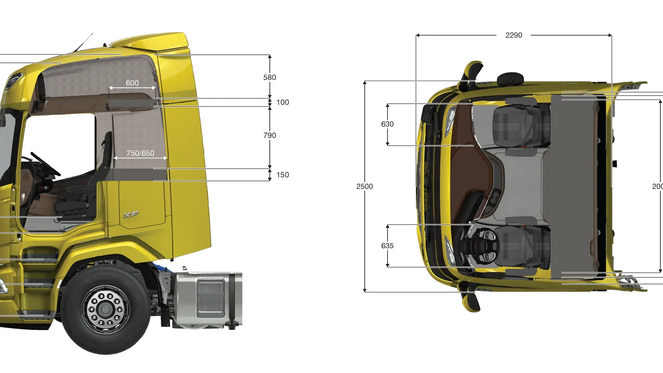 DAF NGD XF - Afmetingen Cabine