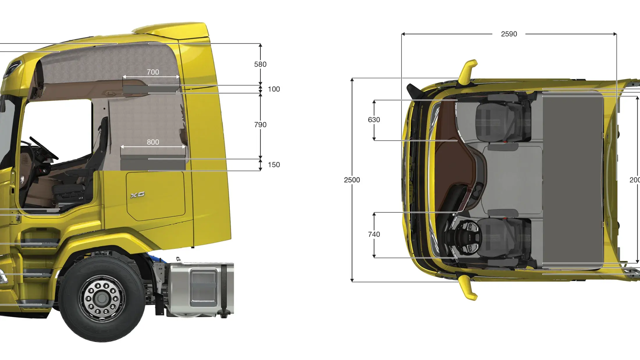 DAF NGD XG - Afmetingen Cabine